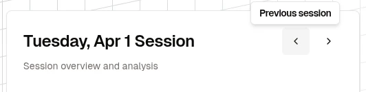 Session card header with previous and next session buttons