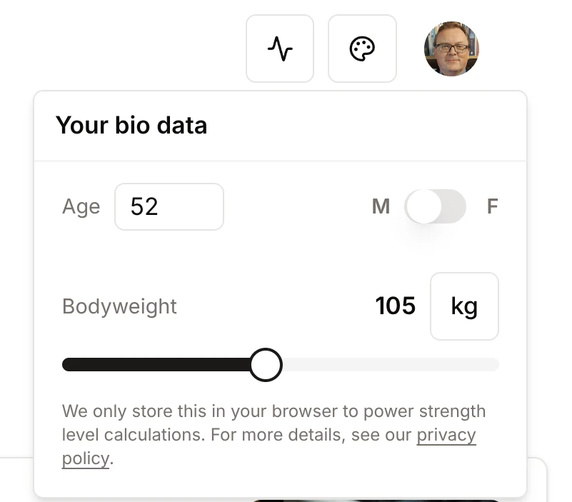 Bio data panel for age, sex and bodyweight