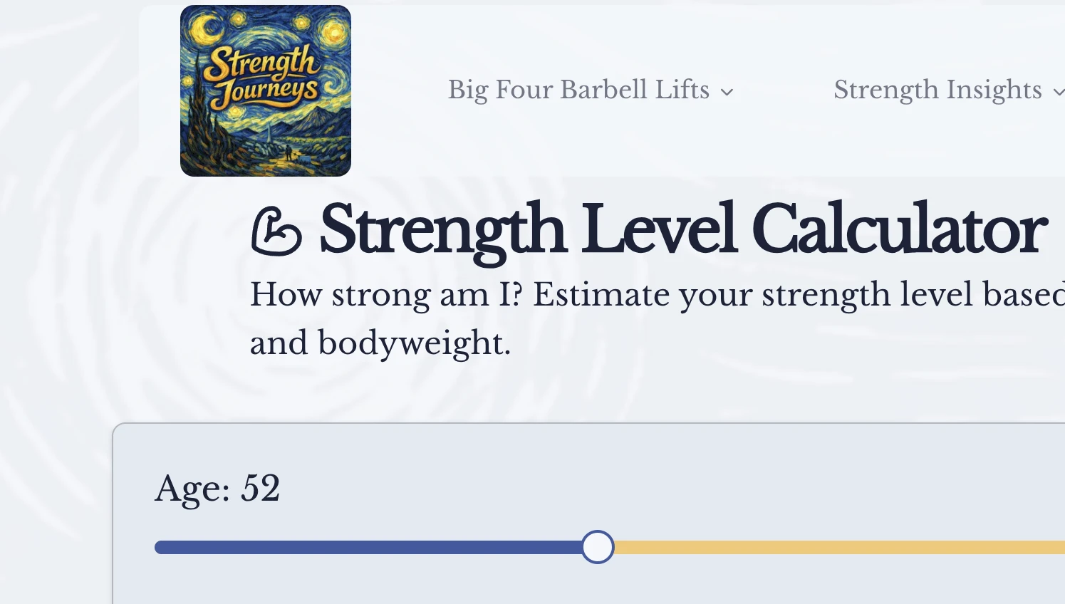 The Starry Night theme on the Strength Level Calculator