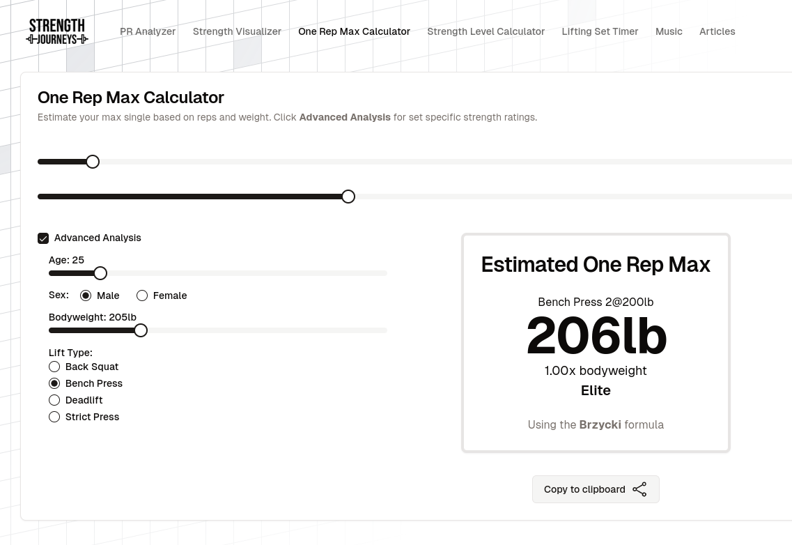 One Rep Max Calculator Free tool, no login required